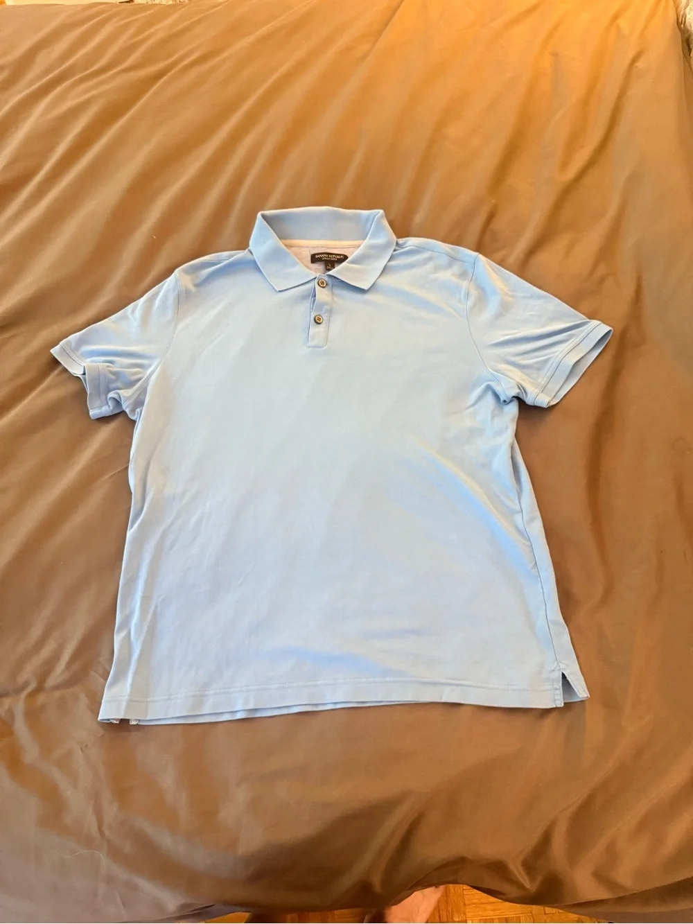 Light Blue Banana Republic Men's Polo Shirt - Classic Short Sleeve